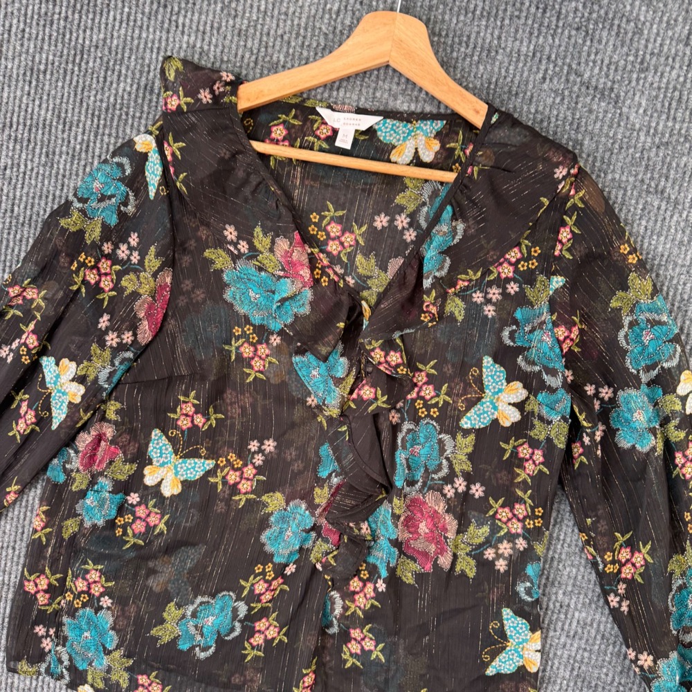 Lauren Conrad M Sheer Floral Butterfly Blouse Top Boho Romantic Cottagecore Chic